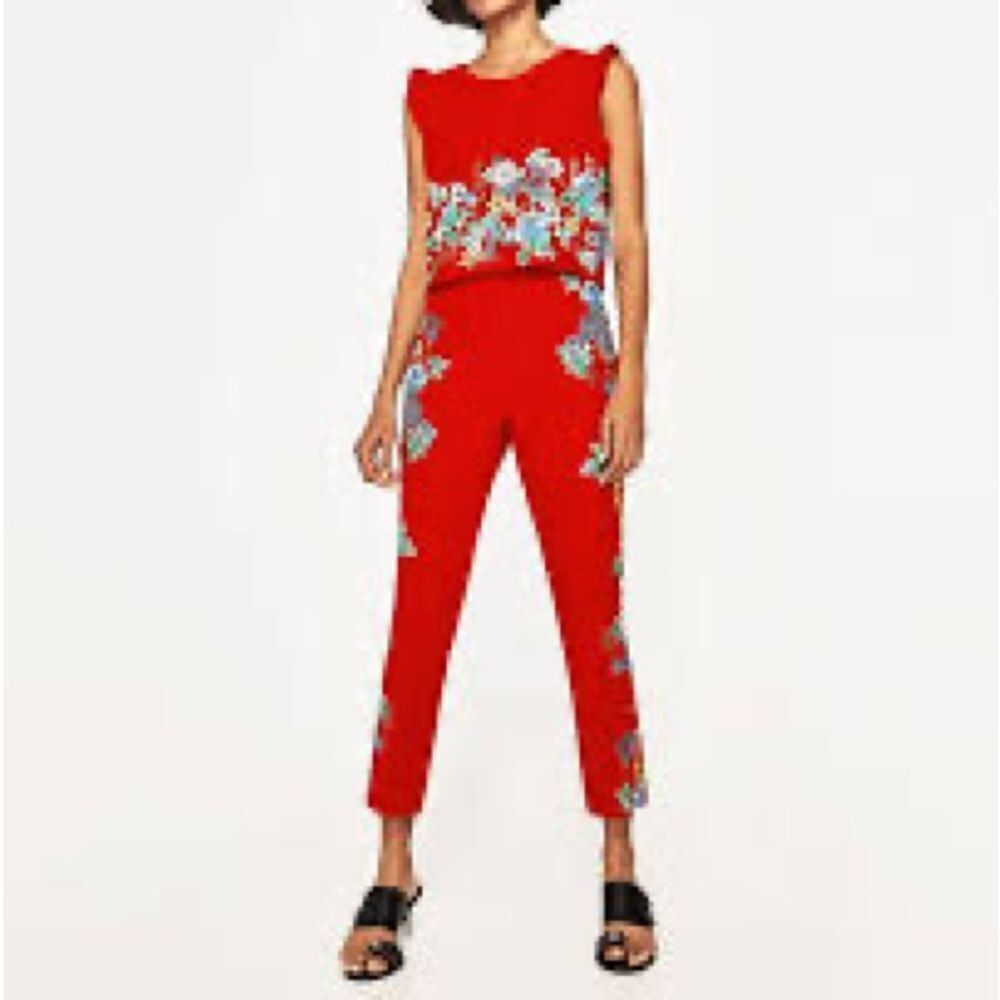 Zara Red Floral Jumpsuit
